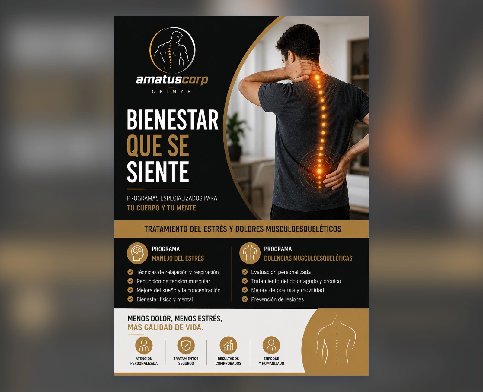 Programa de reducción del estrés.
Programa para dolencias musculoesuqueleticas.
Tratamiento de Cervicalgia. 
Tratamiento de Lumbalgia.